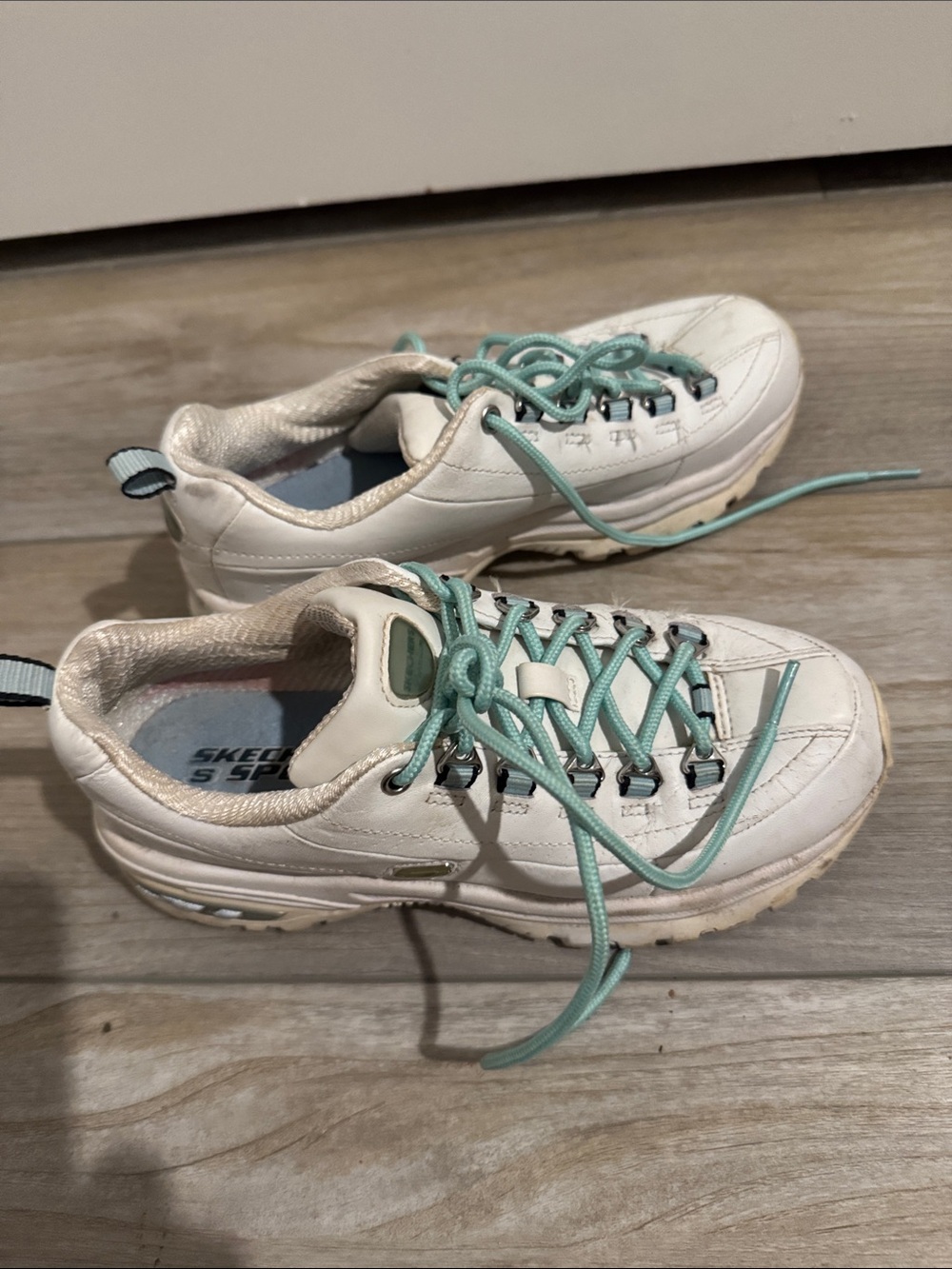 Skechers White Sneakers with Mint Green Laces